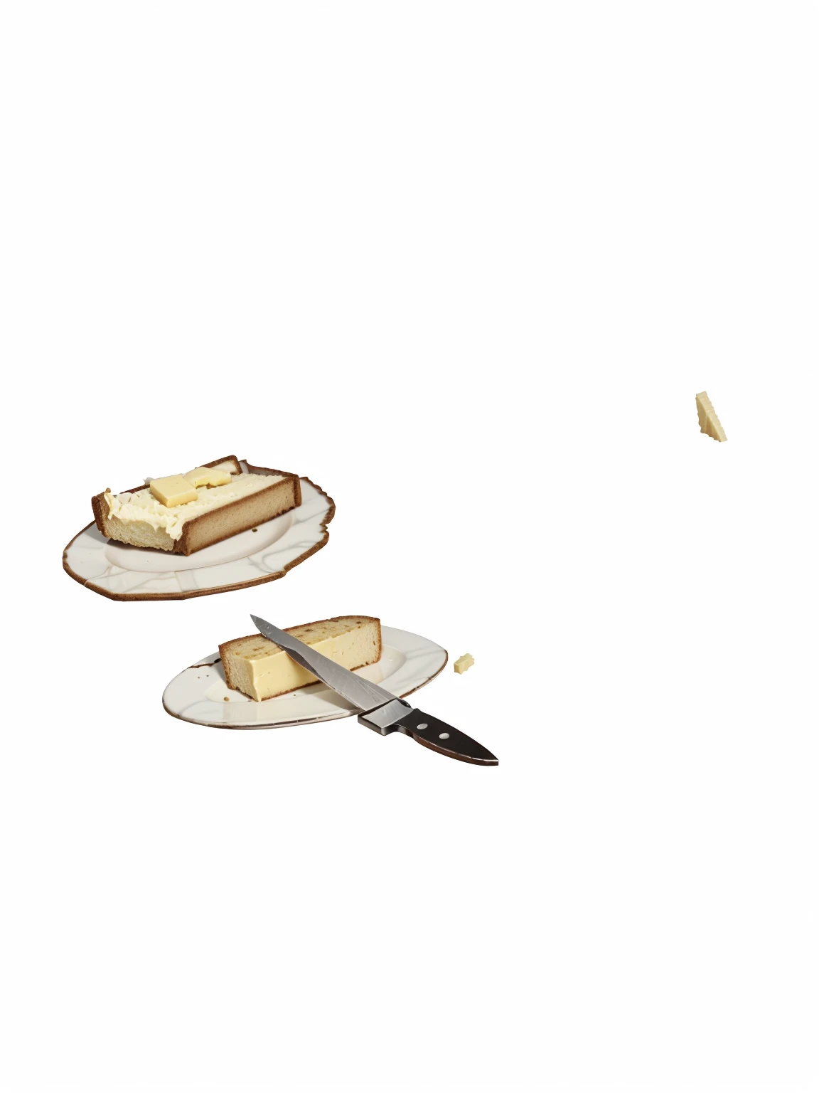 a slice of bread with butter and a stick of butter with a small knife