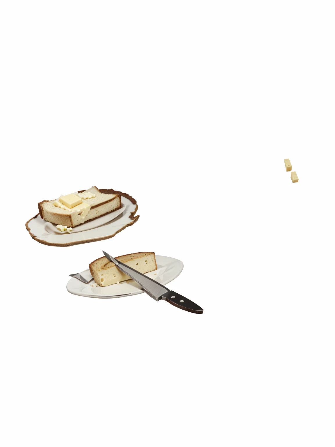 a slice of bread with butter and a stick of butter with a small knife