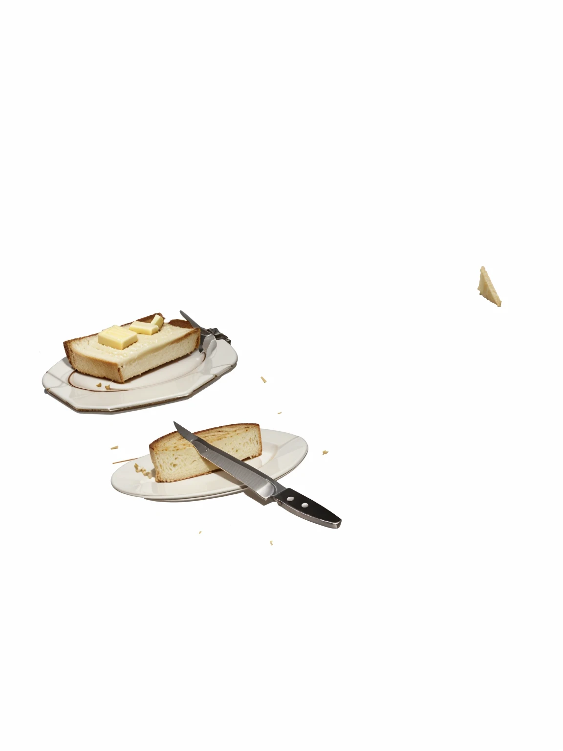 a slice of bread with butter and a stick of butter with a small knife