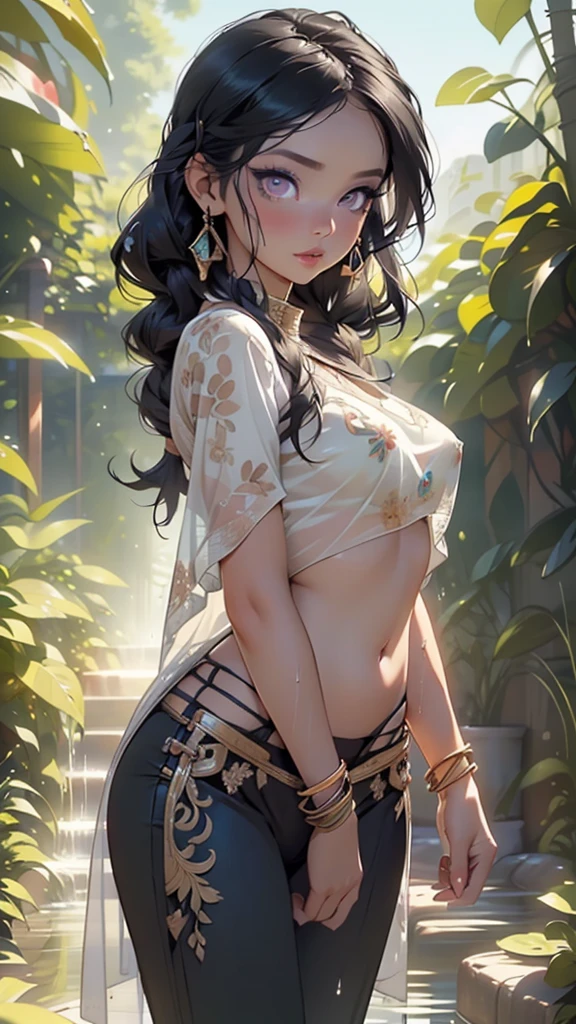 girl from ancient Egypt,1girl,

(?????????????:1.4),((((long twin braids,tight braids,long braid,braided hair,long hime cut,dark hair,black hair,colored inner hair)))),(((purple_eyes:1.3))),intricate eyes,beautiful detailed eyes,symmetrical eyes,((((lustrous skin:1.5,tanned skin,bright skin: 1.5,skin tanned,shiny skin,very shiny skin,shiny body,Reflective skin)))),(spider lower abdomen,narrow waist,wide hip,athletic body,inflated legs,thick thighs,delicate detailed fingers,(detailed face)),beautiful detailed lips,

cute,slutty,sensual,seductive look,seductive,((??????)),opulent,sumptuous,((????)),

zettai ryouiki,revealing clothing,show skin,cleavage,((underboob)),(((barefoot))),((harem ??????, harem beauty, beautiful alluring,transparent harem pants,((low-rise belly dance pants)),see-through pants)),((intricate harem outfit)),harem accessories,(harem jewelry in her arms),earrings,(((eyeshadow,egyptian makeup,eyelid makeup))),(((turquoise clothes:1.5,turquoise outfit:1.5,Transparent cloth:1.1,wet clothes,intricate outfit,embroidered outfit,ornate outfit,intricate cloth,embroidered cloth,ornate cloth))),

(flirtatious pose:1.3), looking at viewer,embarrassed,centered,scale to fit dimensions,Rule of thirds,

outdoors,(Bedouin tents,Bedouin tents background),scenery,(oasis,oasis background),extremely scenery,(puddles everywhere,moss,moss on the background),clouds,arabian style,palms,(sunset, golden hour),

(Glossy Egyptian ornaments),highres,sharp focus,(ultra detailed,extremely detailed),(photorealistic artwork:1.37),(extremely detailed CG unity 8k wallpaper),(((vibrant colors,vibrant theme))),(intricate),(masterpiece),(best quality),artistic photography,(photography taken by sldr),(intricate background),perfect rendered face,perfect face details,realistic face,photo realistic,((intricate detail)),(((realism))),
