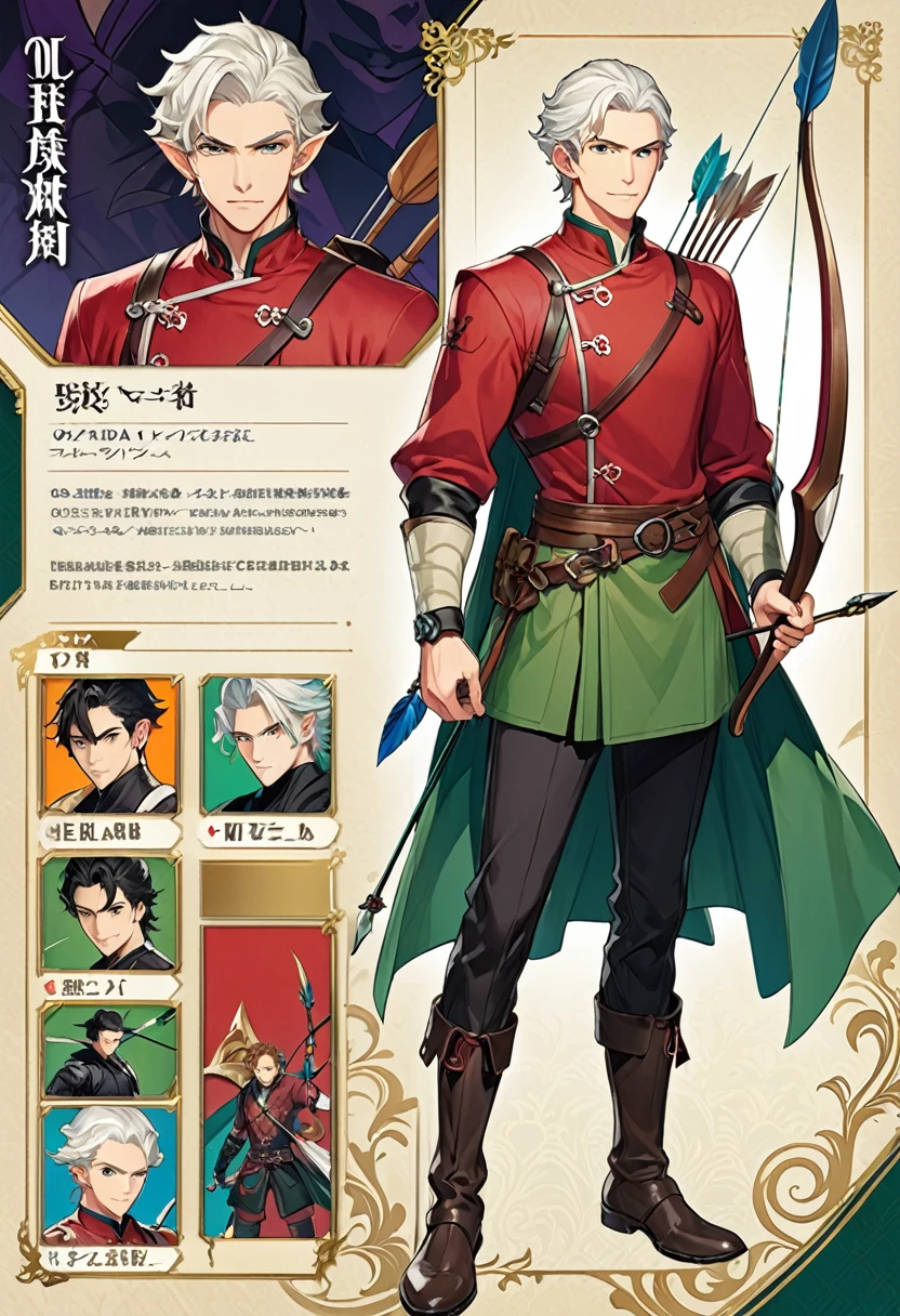 a cartoon picture of a man with a bow and arrow, a character portrait by Okada Beisanjin, pixiv contest winner, shin hanga, archer boy, official character art, highly detailed exquisite fanart, handsome guy in demon slayer art, male elf ranger, otl archer, official character illustration, rpg portrait full body, official art