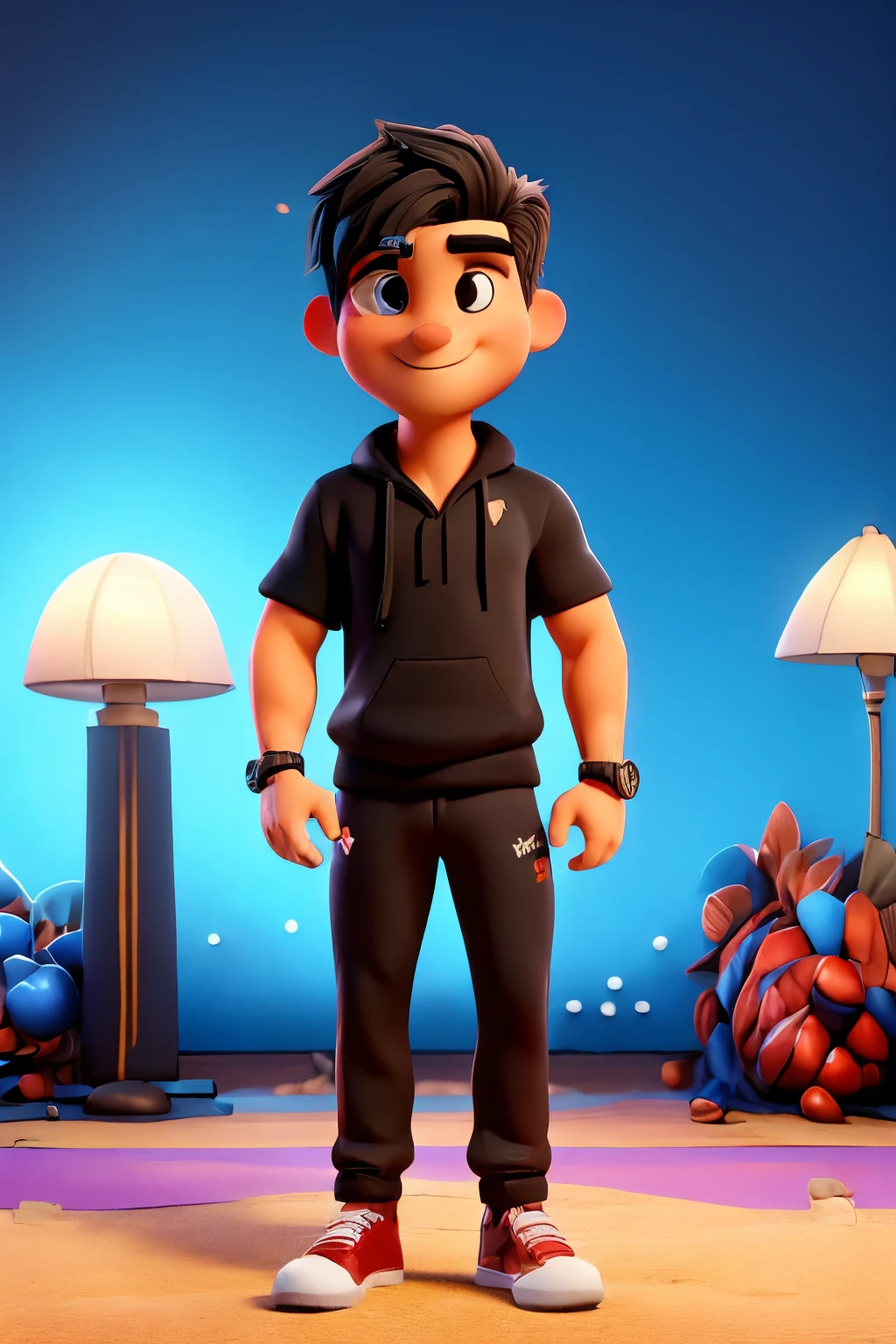 naughty man, Personal trainer, black jersey, black hair with a gradient cut, barba, age 28