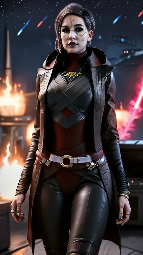Full length shot, fit, slender pornstar MerrinJS, MerrinJFO, Skimpy outfit with skin showing, intricate clothing, detailed skin, sexy, sexual, horny as fuck, volumetric lighting, 8k, high resolution photo, Star Wars setting