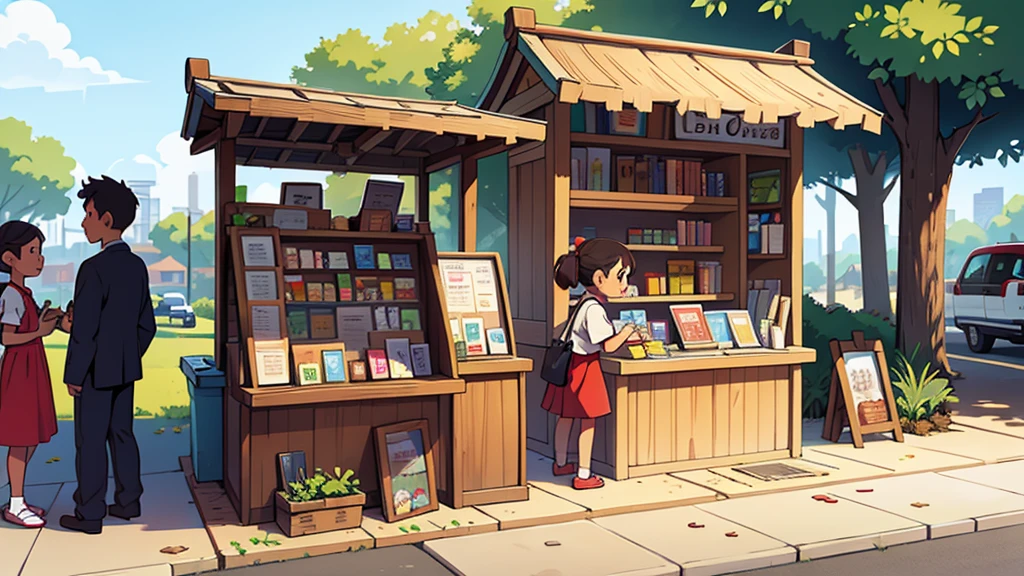There is a newsstand, withouth People, from front view