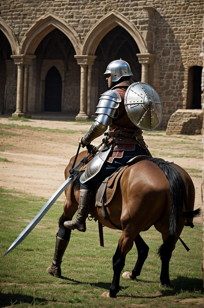Medieval warrior preparing for battle