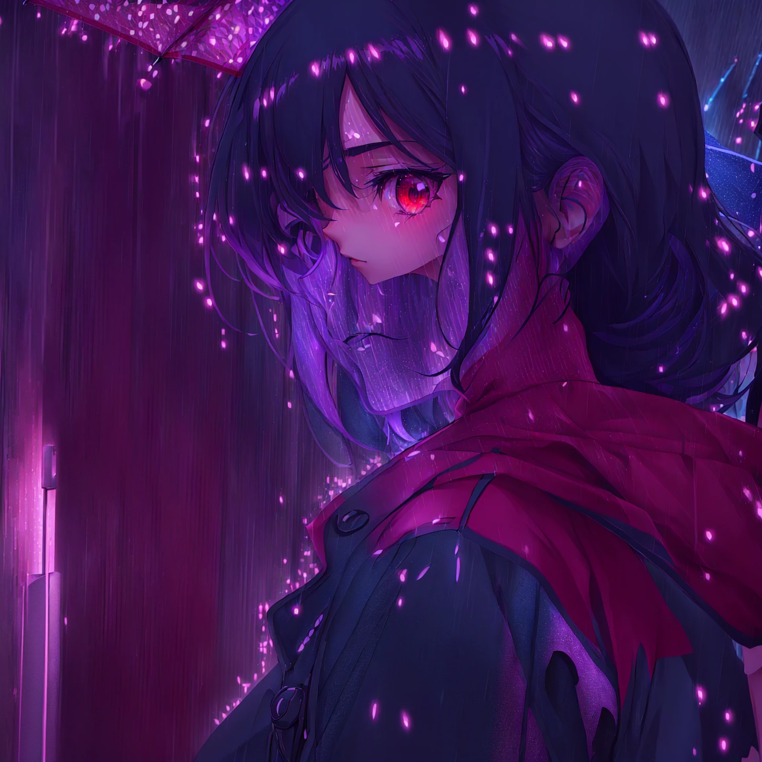 anime girl with umbrella in the rain at night, anime style 4 k, 4k anime wallpaper, anime wallpaper 4 k, anime wallpaper 4k, anime art wallpaper 4 k, anime art wallpaper 4k, after rain and no girls, anime art wallpaper 8 k, 4 k manga wallpaper, by Alena Aenami, profile of anime girl, tears in the rain