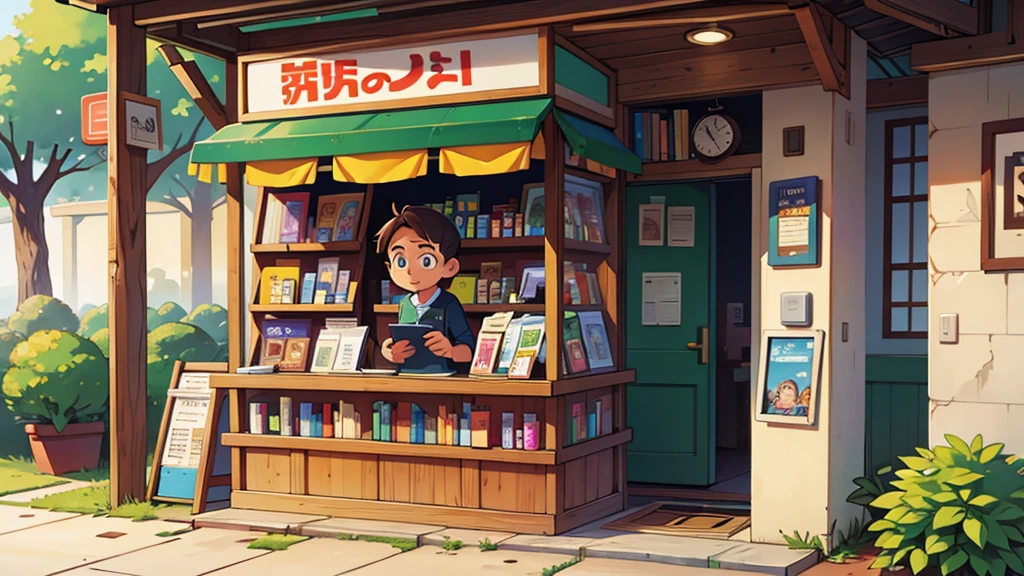 There is a newsstand, from front view