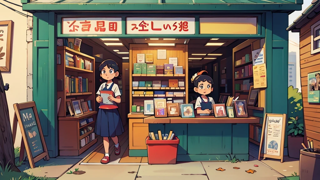 scene, newsstand, from front view