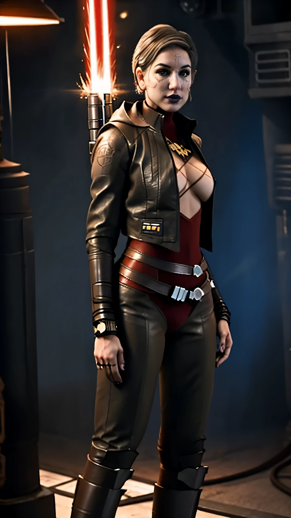 Full length shot, fit, slender pornstar MerrinJS, MerrinJFO, Skimpy strappy outfit with lots of skin showing, intricate clothing, detailed skin, sexy, sexual, horny for a fuck, wanton whore, volumetric lighting, 8k, high resolution photo, Star Wars setting