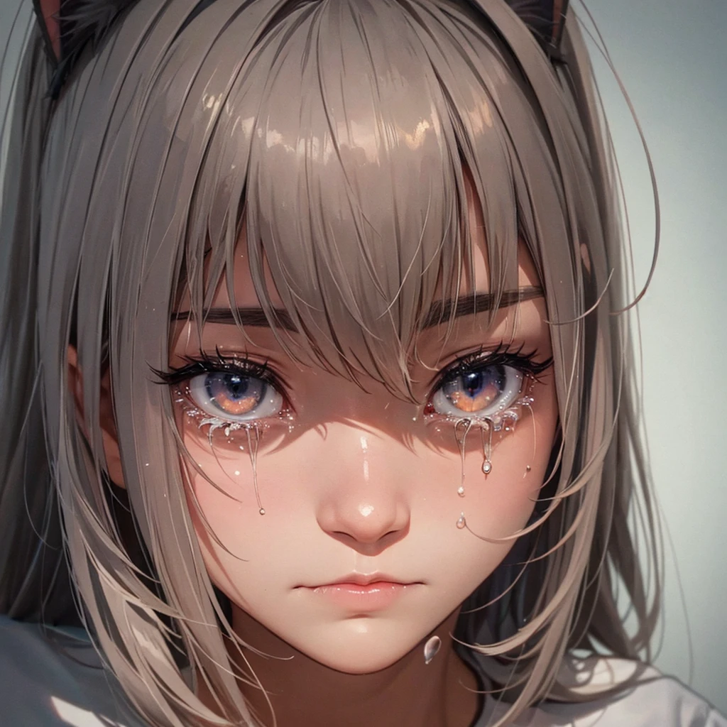 A sad crying cat, tears, semi-realistic