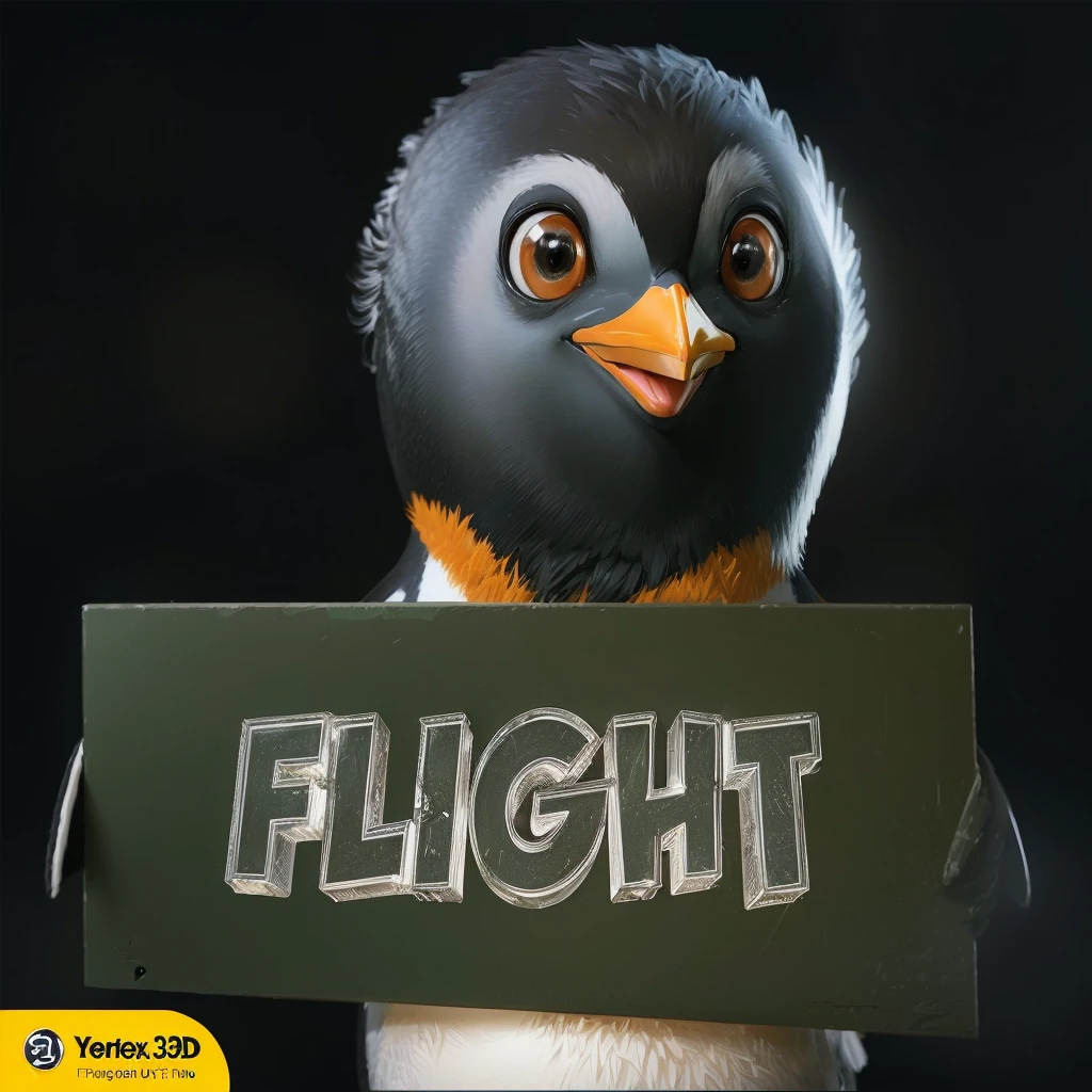 there is a penguin holding a sign that says flight, flight, 3 d cartoon, Movie宣传图, Movie, fly, cartoon, 皮克斯Movie中的帧, in flight, animated Movie, Movie宣传艺术, animation Movie, Movie still promotional image, flying, penguin, Pixar 3D animation style, Official Art, # , fat penguin unity asset