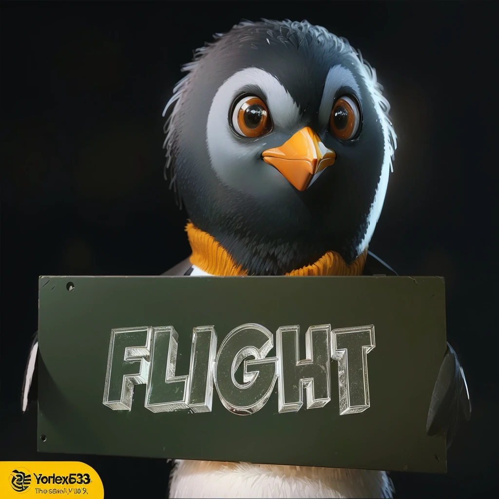 there is a penguin holding a sign that says flight, flight, 3 d cartoon, Movie宣传图, Movie, fly, cartoon, 皮克斯Movie中的帧, in flight, animated Movie, Movie宣传艺术, animation Movie, Movie still promotional image, flying, penguin, Pixar 3D animation style, Official Art, # , fat penguin unity asset