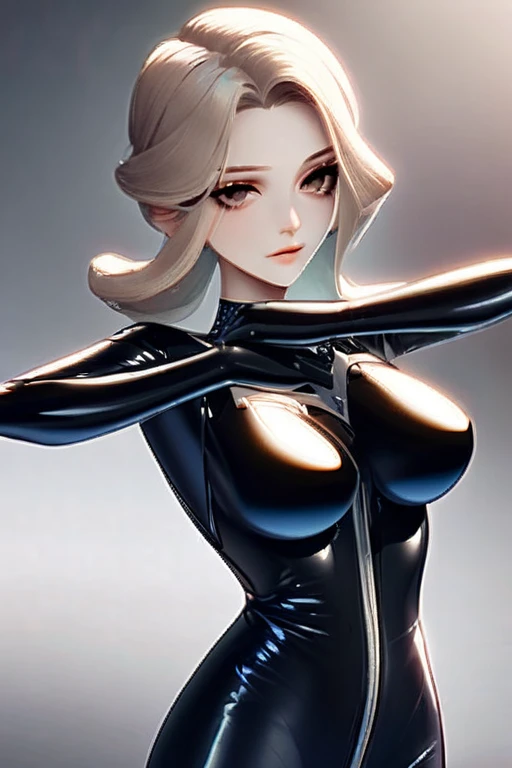 ((Лучшее качество)), ((шедевр)), (подробный), a girl in a latex catsuit in an erotic pose