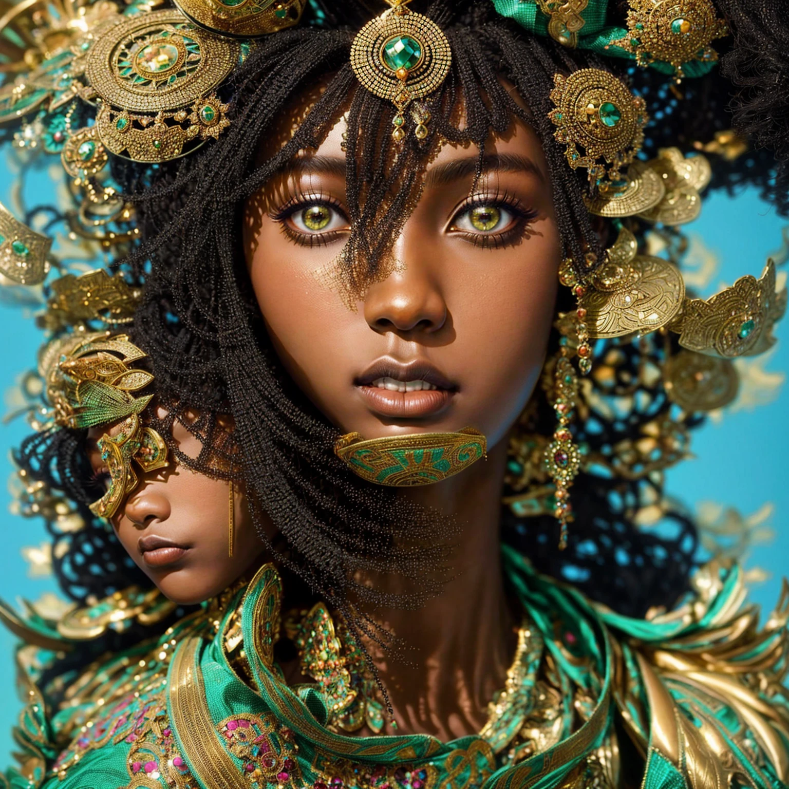 stunning african princess, black african princess, dark skin female goddess of love, gorgeous  woman, Dona africana, Queen African, Afrofuturist, Afrofuturist, arte linda, foto de uma black female, black female, Um portrait stunning de uma deusa, cute portrait, black young woman, portrait stunning, african arts