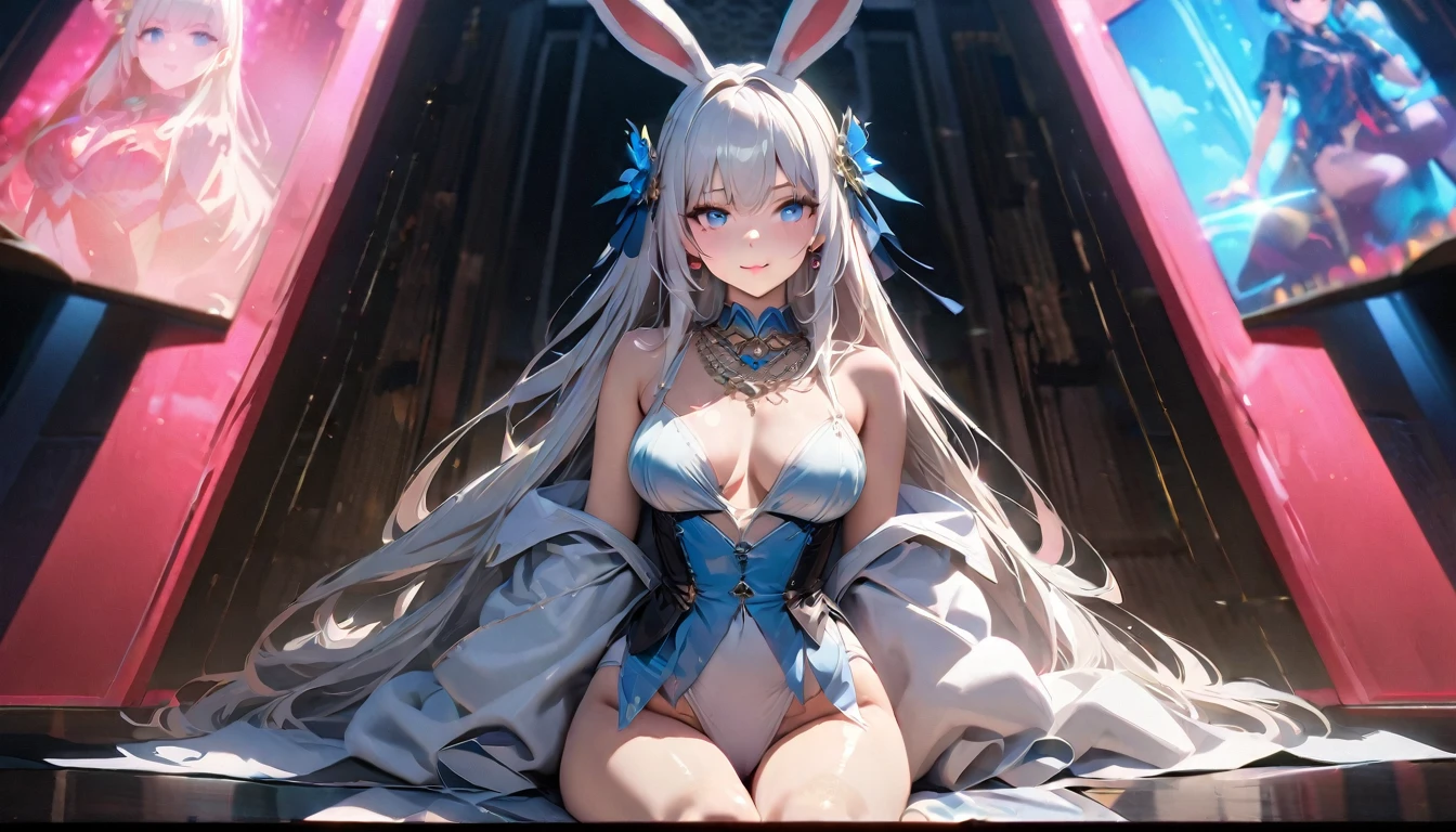 Best quality, masterpiece, A high resolution,,( girl Whole body :1.7)(Sitting on your feet with your knees bent) 1 girl, clear pink silk porcelain dress, Beautiful face, rabbit ear ,hair accessories, I look at the audience, smiling, shut up, lips, dress, hair accessories, necklaces, jewelry, long hair, earrings, Beautiful face, on the body, Tyndall effect, Realism, Dark Studio, edge lighting, Two-tone lighting, (highly detailed skin: 1.2), 8 k uhd, SLR camera, soft light, high quality, volumetric lighting, Photo, A high resolution 4K, 8 k, blurred background ,aboutбщий эффект представляет собой великолепную смесь фэнтези., chaos and abyss,. close-up, fine quality, Blue eyes , ultra detailed, beautiful and aesthetically pleasing, masterpiece, Best Quality Score, extremely detailed, ray tracing, Medium Body, close-up, High view, particles and hard light, cut corner. depth of field、natural soft light、professional lighting、aboutтличная улыбка、(highly detailed skin: 1.2)、Photoреалистичный рендер аниме девушки、Bright highlights of the eyes、Ideal Anatomy、Crotch open、shy、legs spread、Panties visible、Shiny body, oily, erectile nipple))、Разрешение 8 k、complex parts、Toned waist、Wide buttocks、Эффект Тиндаллаmasuter piece、top quality、Highest standards、Highest image quality、table、complex parts、A high resolution、depth of field、natural soft light、professional lighting、about, standing, very long hair, cowboy shot, brilliant, brilliant hair, (night:1.2),Dreamy, [[gentle fingers and hands:0.55]::0.85],(detailed fingers),),(emotional),(breathtaking),(main part:1.2) whole body.), (Anime Style), (Super Detailed), (brutal), (uhd, HDR), (8K), (High Resolution: 1.2), (Complex and Beautiful: 1.2), (Dramatic Lighting: 1.2) , (staring at the viewer), lora:add_detail:1, female necromancer, flowing white hair, detailed red eyes, skelet, Tomohiko Ito style