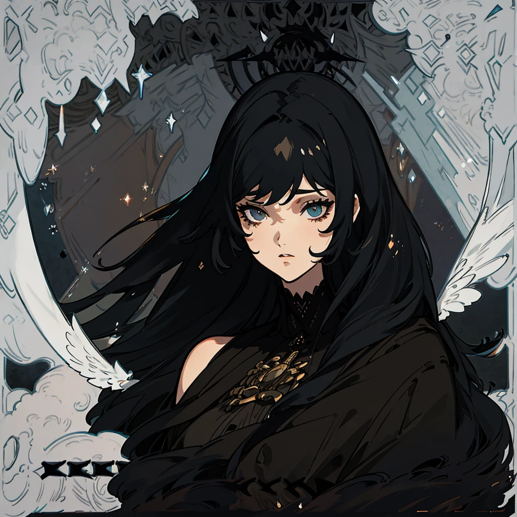 a girl with long black hair, body chains, black top, black pants, detailed face, beautiful detailed eyes, beautiful detailed lips, extremely detailed eyes and face, long eyelashes, ethereal, mysterious, moody, dramatic lighting, cinematic, dark fantasy, dark gothic, chiaroscuro, dramatic colors, rich saturated colors, dramatic shadows, dramatic highlights, moody atmosphere, deep black, deep shadows, dramatic contrast