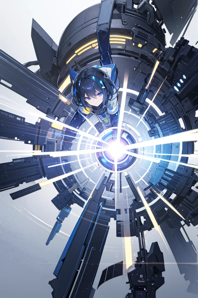 mechanical,Humanoid,Light radiates from a round core in the center of the screen.