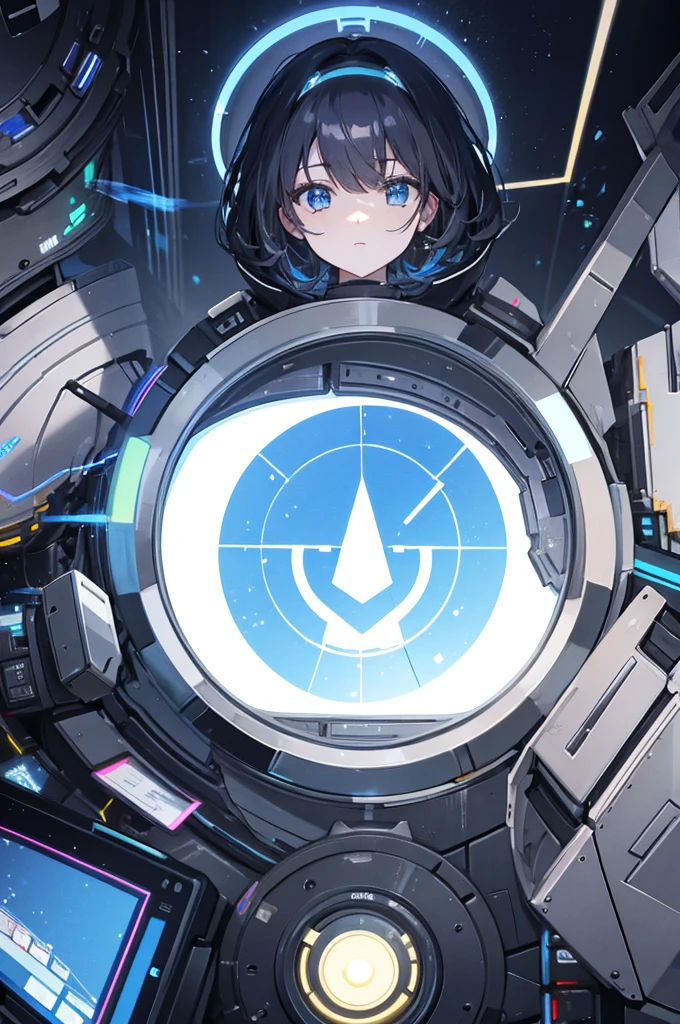mechanical,Humanoid,Light radiates from a round core in the center of the screen.