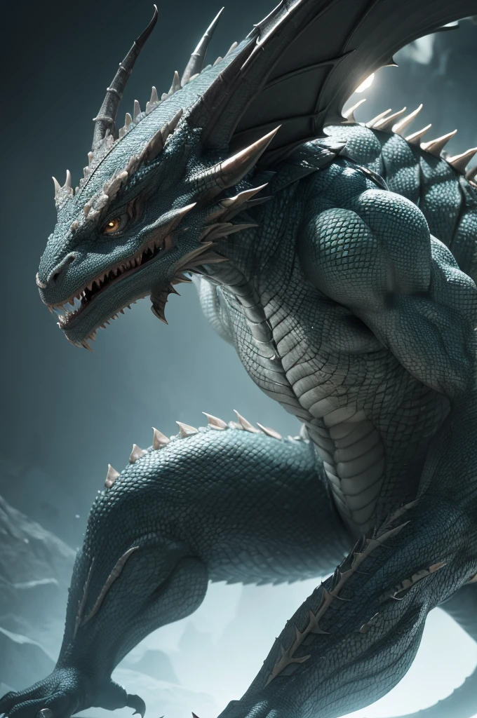 Dragon muscles, scales or rough skin, ensuring that lighting and shading follow biological logic to give depth and realism to the image. Consider the light source and how it interacts with the dragon's skin.