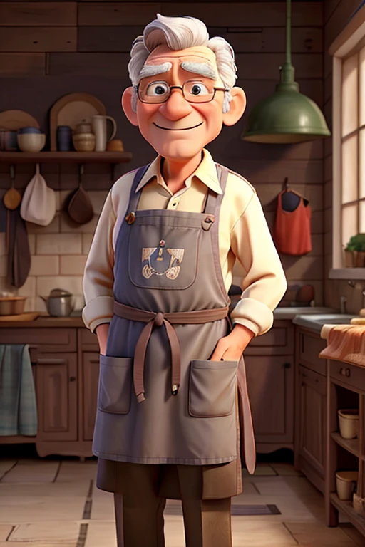 Mr. olivier: senior citizen, wears a sauce-stained apron, gray hair.
