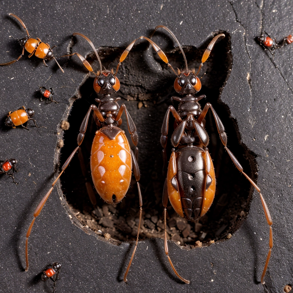 Illustration of a worker ant detecting a dead companion, highlighting the use of its antennae and pheromones.
"Necrophoresis: The mysterious funerary behavior of ants."