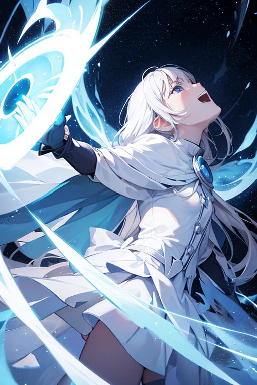 White magician,Look up to the sky,Laugh wickedly,In the dark storm,Bad face,Low - Angle