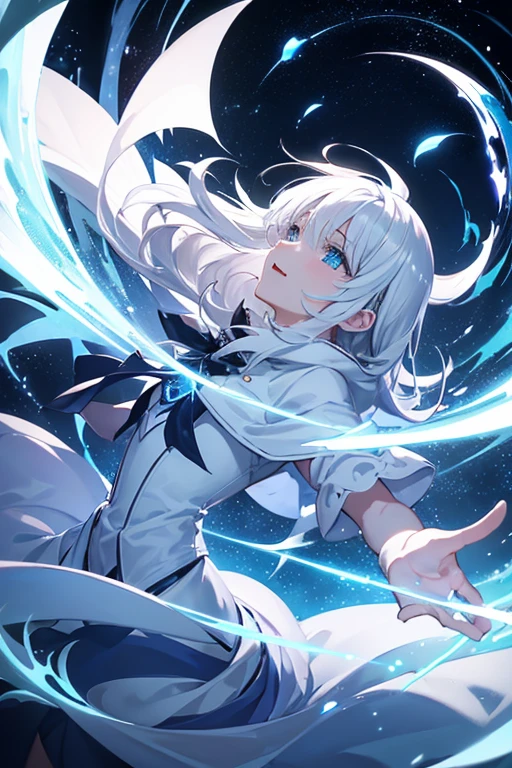 White magician,Look up to the sky,Laugh wickedly,In the dark storm,Bad face,Low - Angle