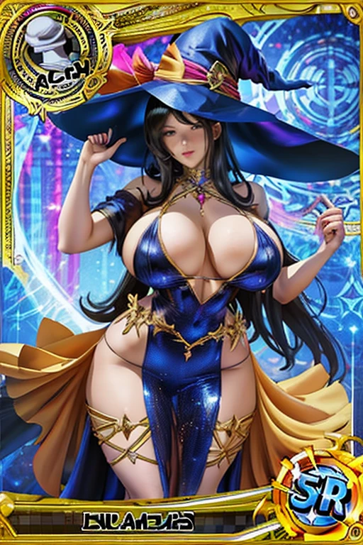 trading card of Witch , big breast, Sexy pose, sexy dress