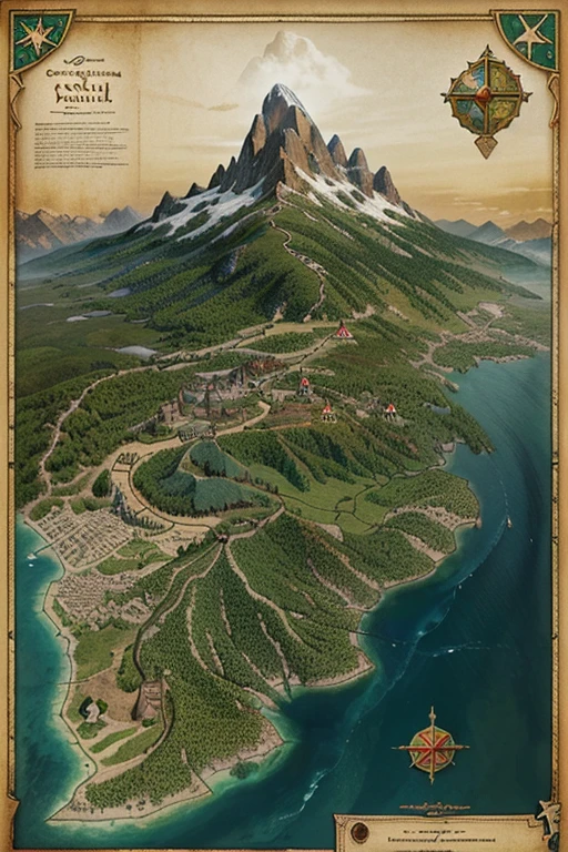 create an image of a medieval world map, separating by kingdoms, showing the named capitals the forest conditions and mountains, but this is only on the map, in a way that is visual and the separations of the kingdoms can be verified.