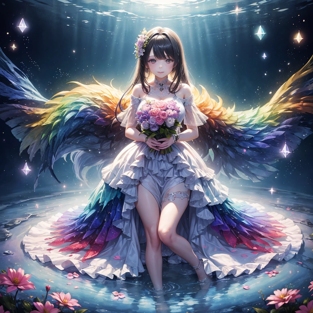 woman、1 person、The crystals are shiny and beautiful、Rainbow colored and beautiful、Gentle light、flower園、flower、pink、fractal、Fantasy