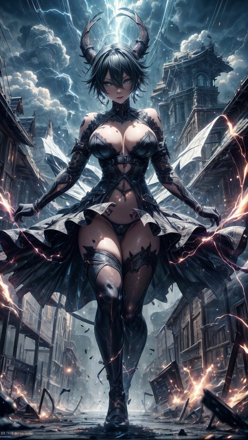 Full body portrait, ((absurdres)) demonic succubus, ((perfect whole body)), action pose, combat stance, ((ultra photorealistic)), Top quality, ((Photorealistic)), ((16k UHD)), High Definition, Unity 8K wallpaper, high res, ultra sharp, ((masterpiece)), best quality, ((intricate details)), busty, curvy hips, sheer lowleg panties (((detailed eyes))), (((perfect face))) (((detailed face))), masterpiece, combat stance with legs spread wide apart, highly detailed exquisite character art, melancholy lighting, (((perfectly detailed anatomy))) (((cinematic light))), ultra-realistic, (((1female))), shaved long white mohawk ,black skin, black complexion, blue eyes, gothic outfit, tattoo's, busty, see-through mesh panties, torn stockings, straddling over the viewer, legs spread wide open, black lips, hoop earrings, superpowers, weather witch, commanding the weather, wind, hail, lightning, clouds, avalanche, rain, thunder, flying, plump lips,