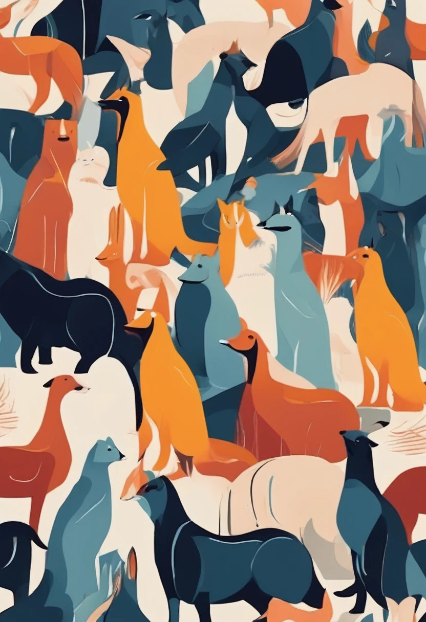 (((The best quality))), ((Masterpiece)) (abstract and simple illustration) minimalist and aesthetic print, animals
