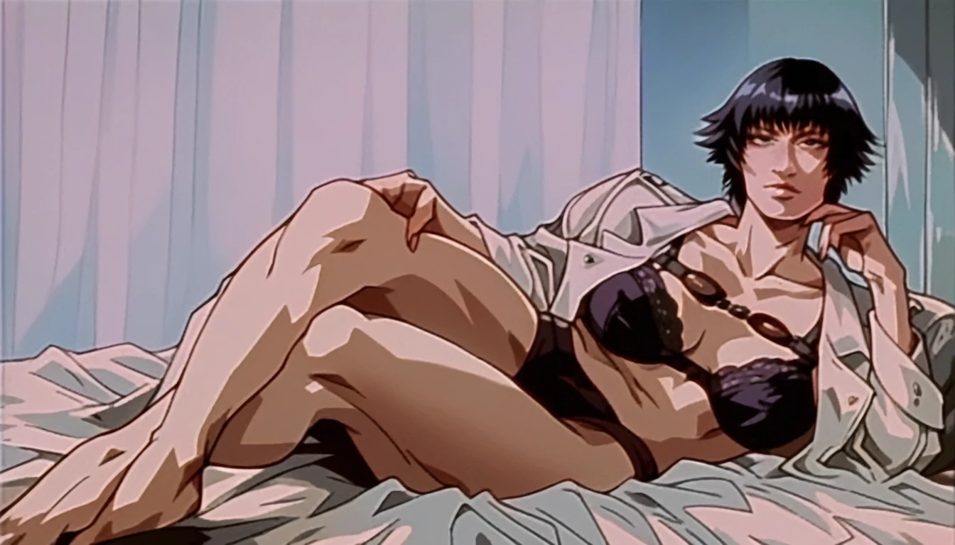 rating_, beautyful woman, perfect face, detailed, lady from devil may cry, black , black ,  face, , lying, crossed legs