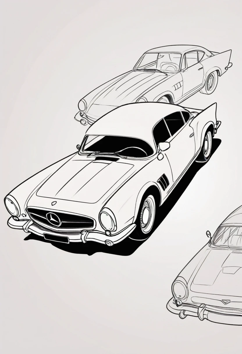 Line drawing of a car，Vector Art, To flatten, Smooth line art, Minimalism, Graphic design aesthetics, Flat illustration, (masterpiece, best quality, Perfect composition, very aesthetic, absurd, Extremely detailed, Intricate details, professional, Official Art, representative work:1.3)