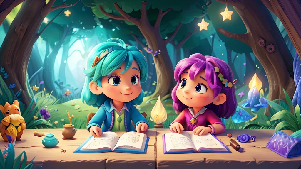 Create an enchanting and whimsical illustration for a YouTube channel named 'Magic Minute Stories' focused on short stories for kids. The artwork should feature magical elements like fairies, books, stars, and other imaginative elements that evoke wonder and storytelling. The style should be colorful, vibrant, and appealing to children, with a friendly and inviting atmosphere suitable for a children's entertainment channel.