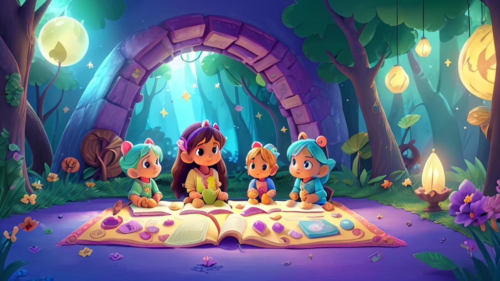 Create an enchanting and whimsical illustration for a YouTube channel named 'Magic Minute Stories' focused on short stories for kids. The artwork should feature magical elements like fairies, books, stars, and other imaginative elements that evoke wonder and storytelling. The style should be colorful, vibrant, and appealing to children, with a friendly and inviting atmosphere suitable for a children's entertainment channel.