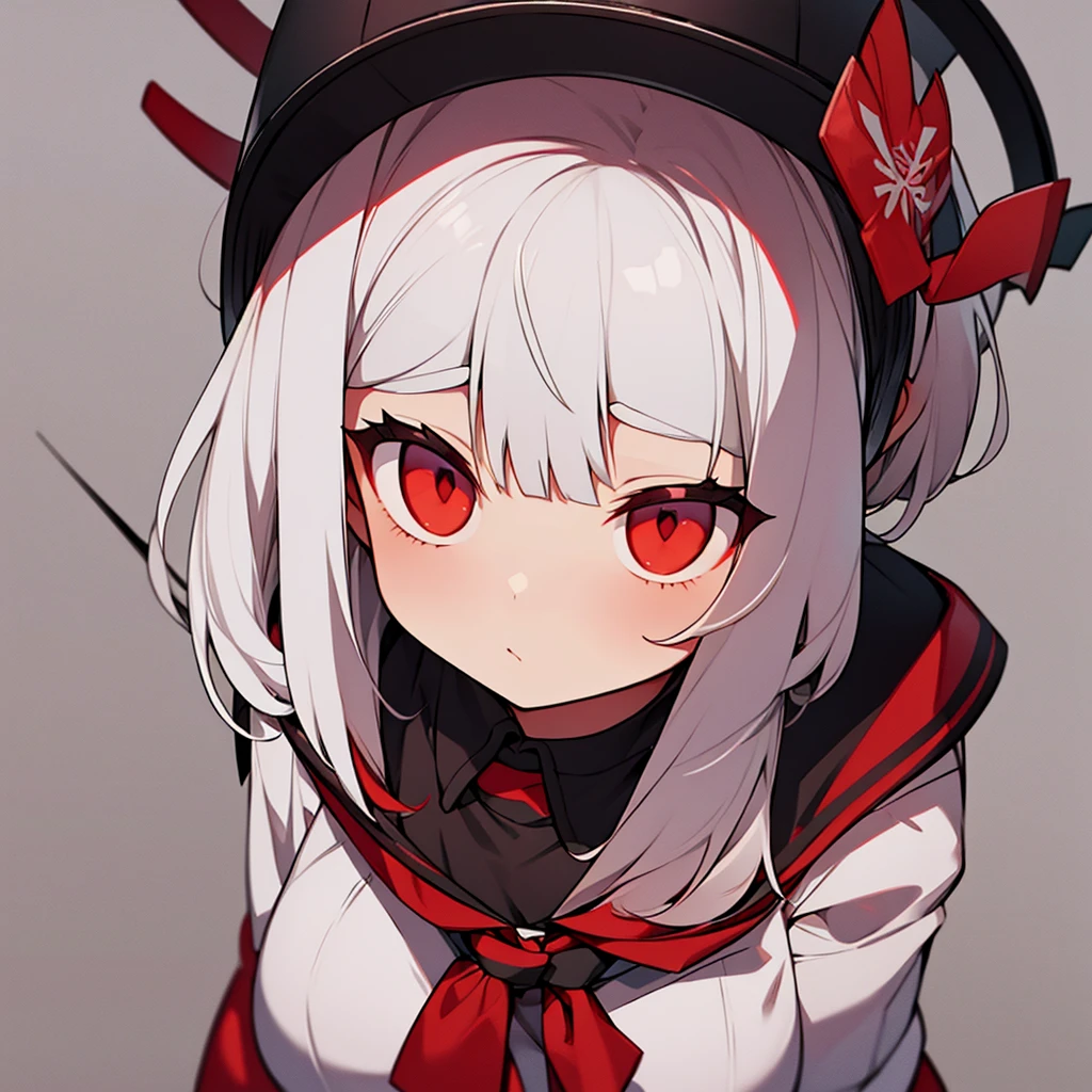 8 girl white hair ,Red eyes(one lens),a loose shirt, short , chubby girl (background a school)