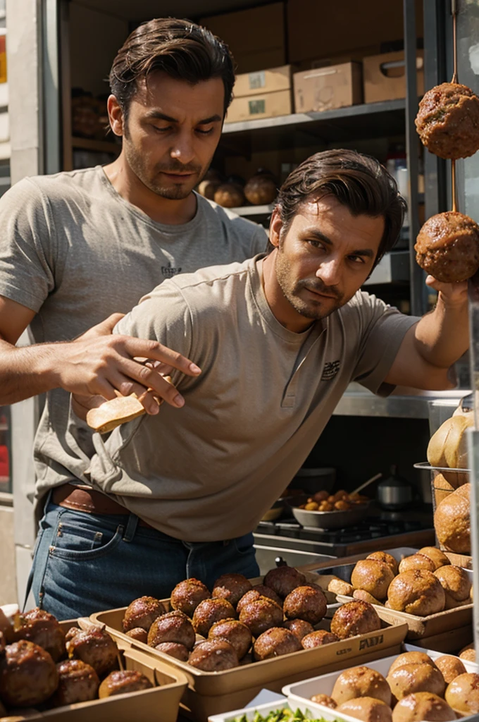 a man is selling meatballs