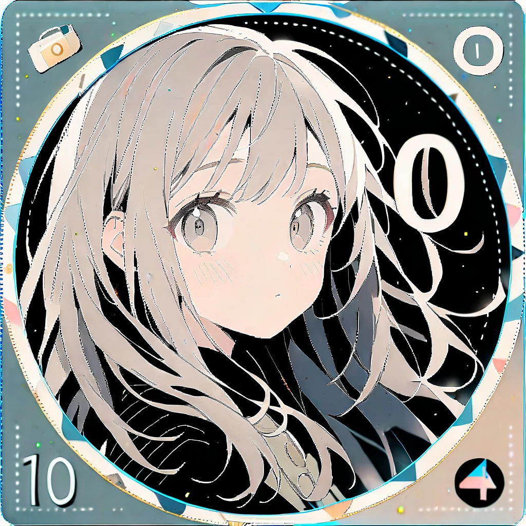 (circle frame1.7) ,1 girl, number 1000 , icon, circle frame