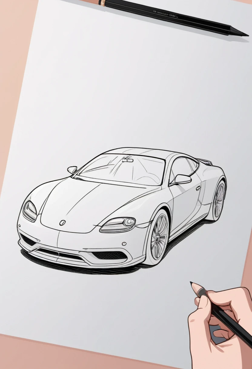 Line drawing of a car，Vector Art, To flatten, Smooth line art, Minimalism, Graphic design aesthetics, Flat illustration, (masterpiece, best quality, Perfect composition, very aesthetic, absurd, Extremely detailed, Intricate details, professional, Official Art, representative work:1.3)