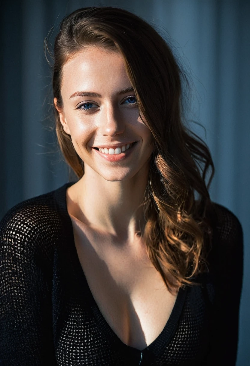 very happy smiling, beautiful brunette smiling wearing a red dress in a restaurant, (London in the background, very detailed, 40 years, innocent face, long hair, natural wavy, blue eyes, high resolution, masterpiece, best quality, intricate details, highly detailed, sharp focus, detailed skin, realistic skin texture, texture, detailed eyes, professional, 4k, charming smile, shot on Canon, 85mm, shallow depth of field, kodak vision color, perfect fit body, extremely detailed, foto_\(ultra\), photorealistic, realistic, post-processing, maximum detail, roughness, real life, ultra realistic, photorealism, photography, 8k uhd, photography, busty