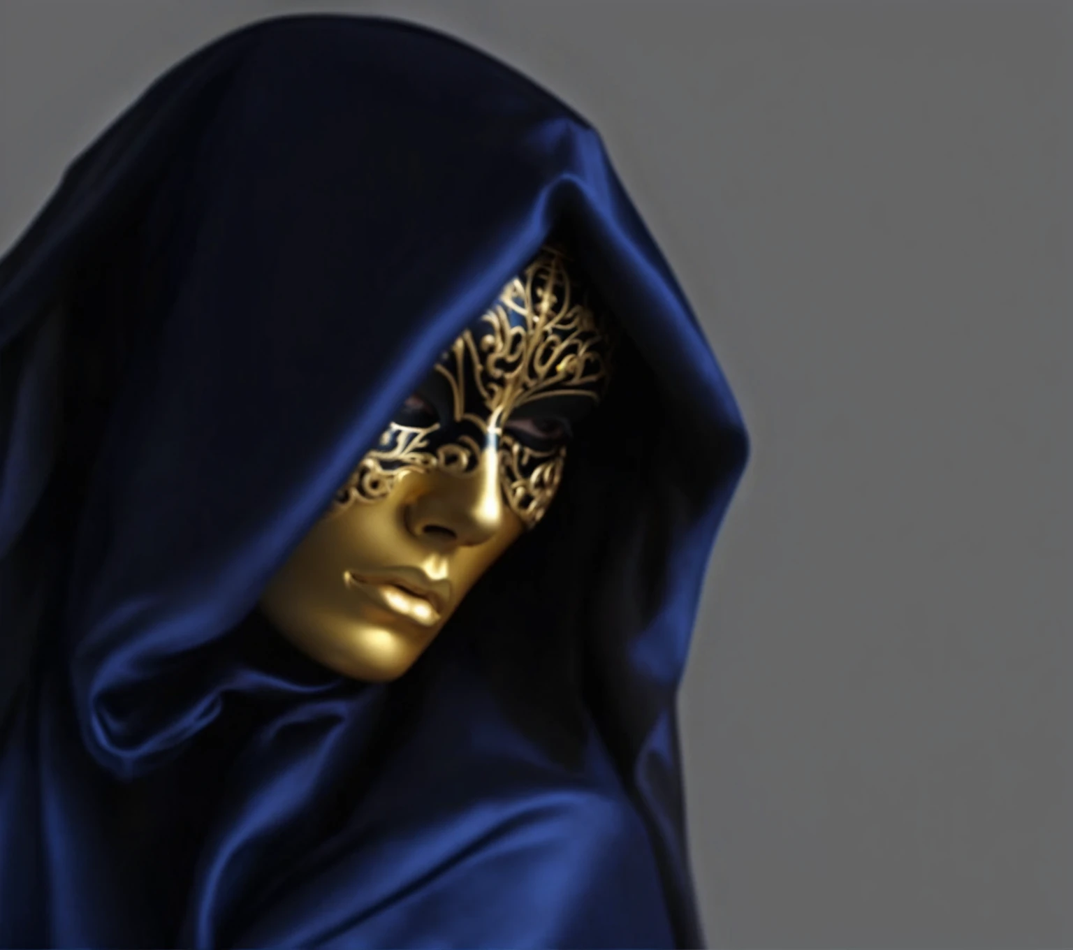 a golden masked figure, dramatic dark clouds, moody atmospheric lighting, intricate ornamental details, highly detailed, 8k, photorealistic, dark fantasy, cinematic, chiaroscuro lighting, dramatic shadows, golden accents, ominous atmosphere, striking contrast, muted color palette