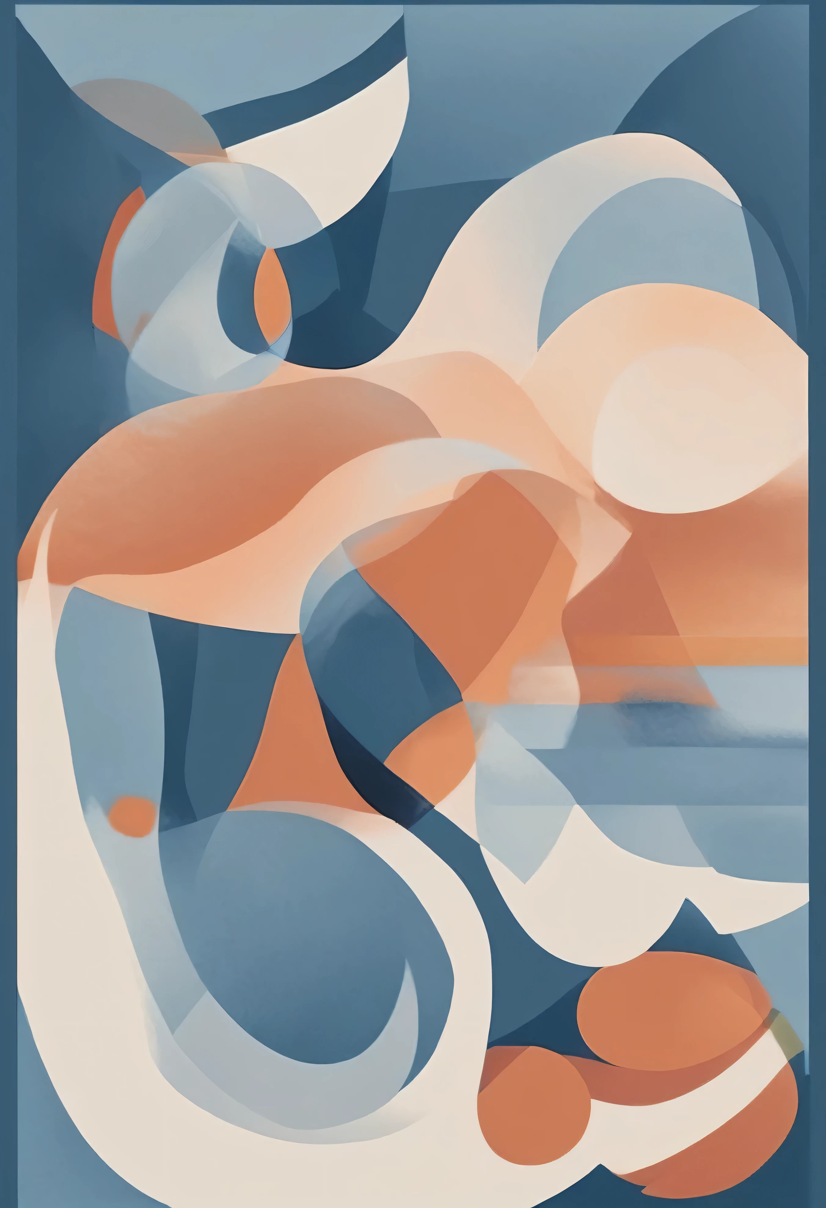 (((The best quality))), ((Masterpiece)) (abstract and simple illustration) minimalist and aesthetic print, in blue tones