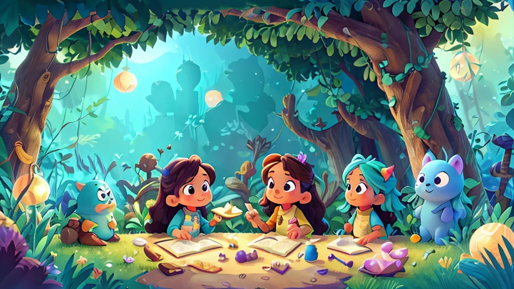 "Design a whimsical and captivating banner for a YouTube channel named 'Magic Minute Stories.' Include elements like a magical forest with talking animals, a castle in the clouds, children reading books under a starry sky, and a large hourglass pouring glittering stars. Use vibrant colors and a fairy tale aesthetic to evoke a sense of wonder and imagination. Incorporate the channel name 'Magic Minute Stories' prominently in playful, child-friendly typography."