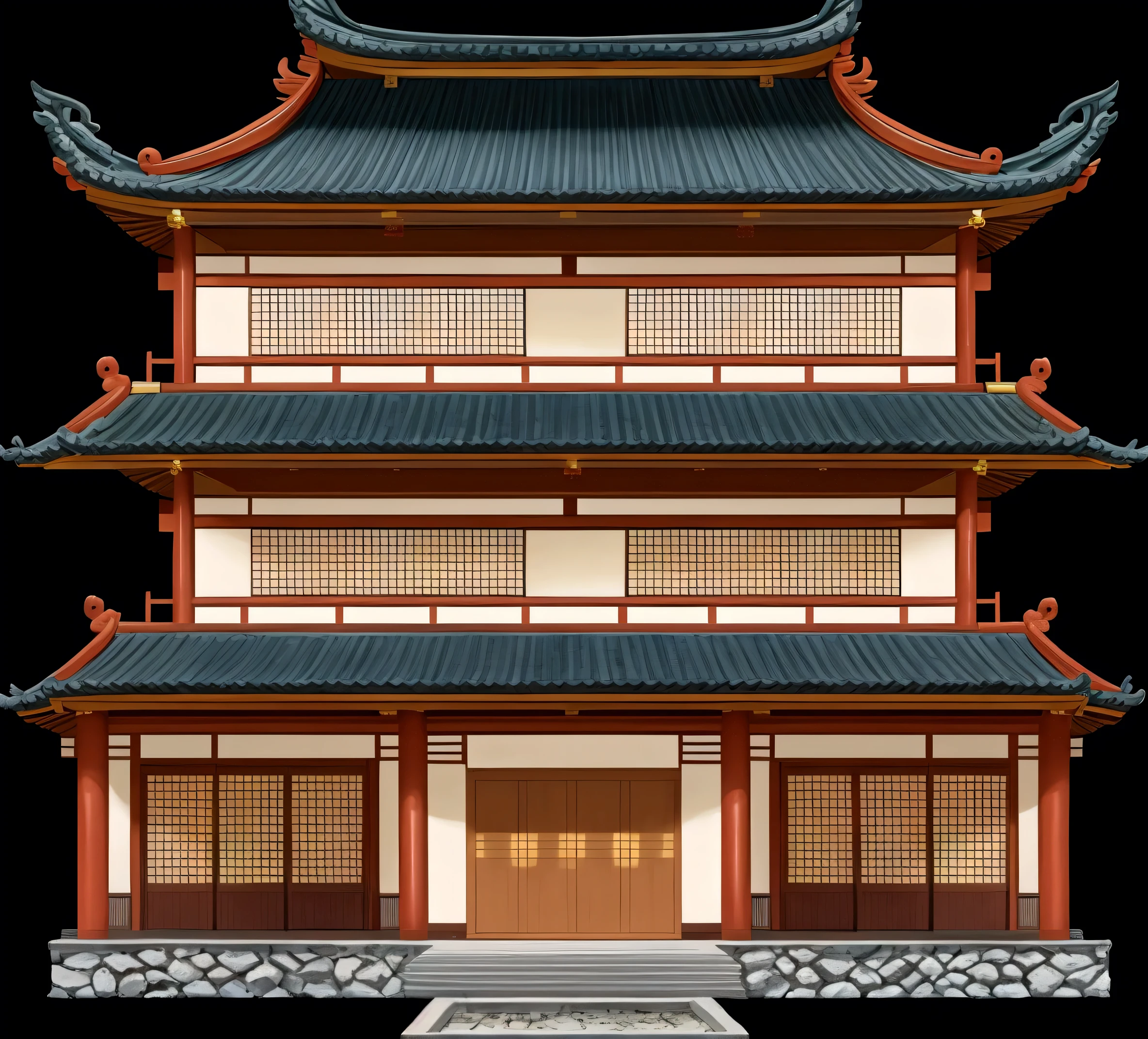 a cartoon illustration of a chinese building with a door and windows, an extremely detailed building, zen temple background, japanese temple, european japanese buildings, japanese house, ancient japanese architecture, digital painting of a pagoda, chinese building, temple background, japanese architecture, japanese temples, background depicting a temple, a temple, inspired by Tōshi Yoshida, temple