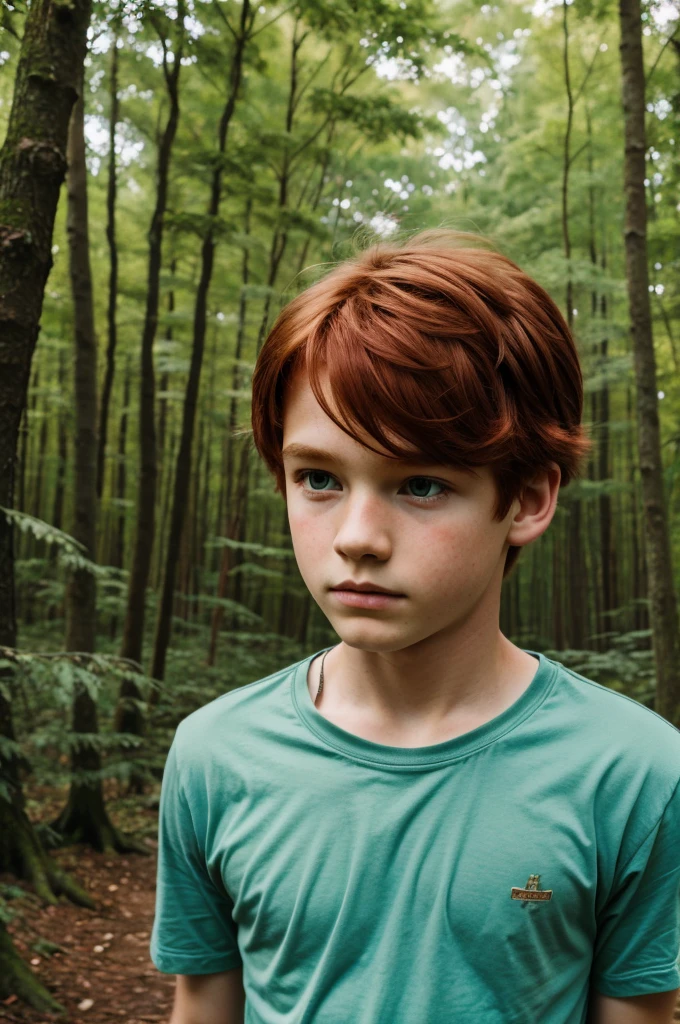 (Masterpiece:1.2, Best Quality), Forest, A Boy, Boy, Redhead, , Thinking