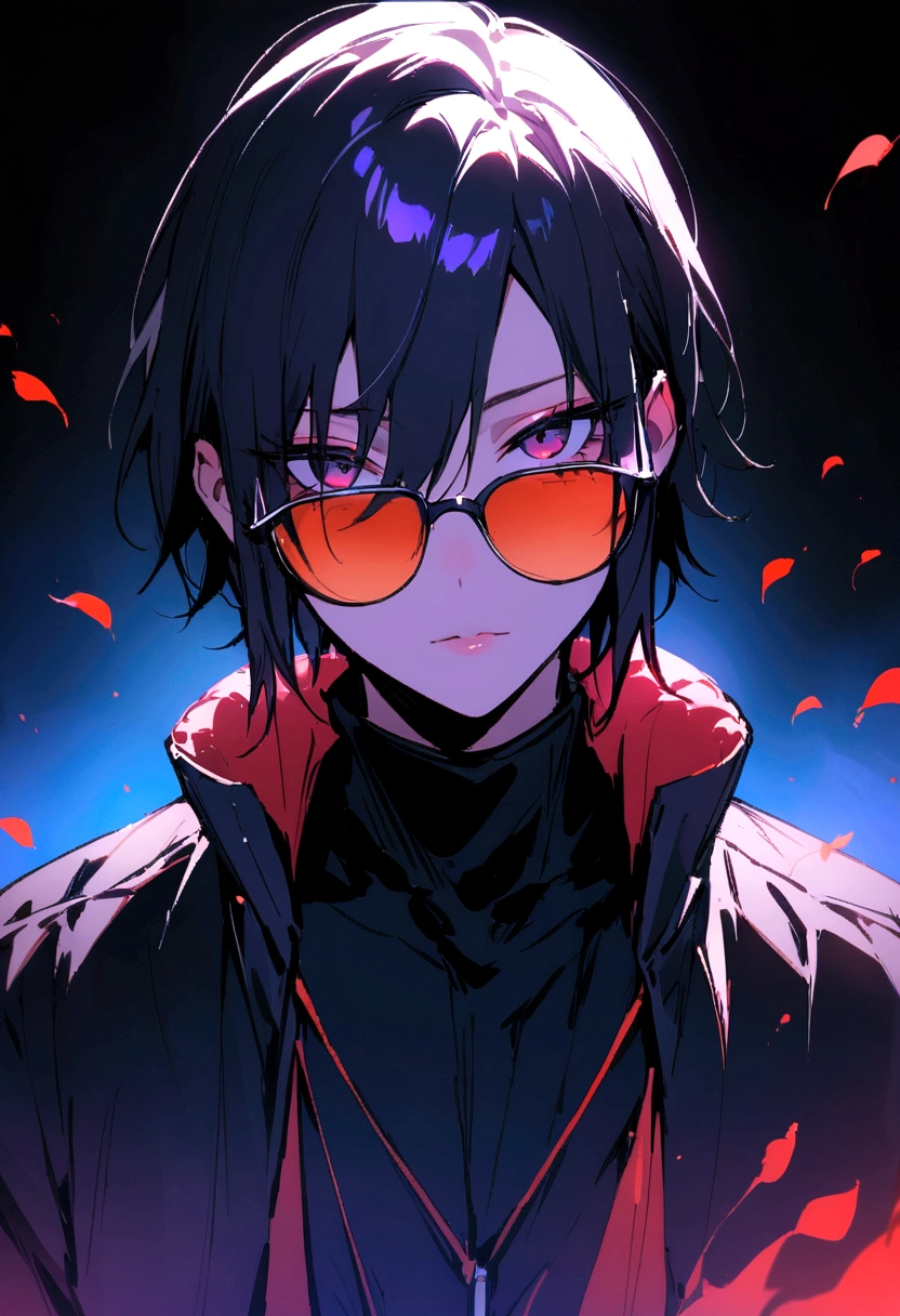 masterpiece, best quality, (Alone focus), (Perfect face），Sasuke Uchiha，Wear sunglasses，light