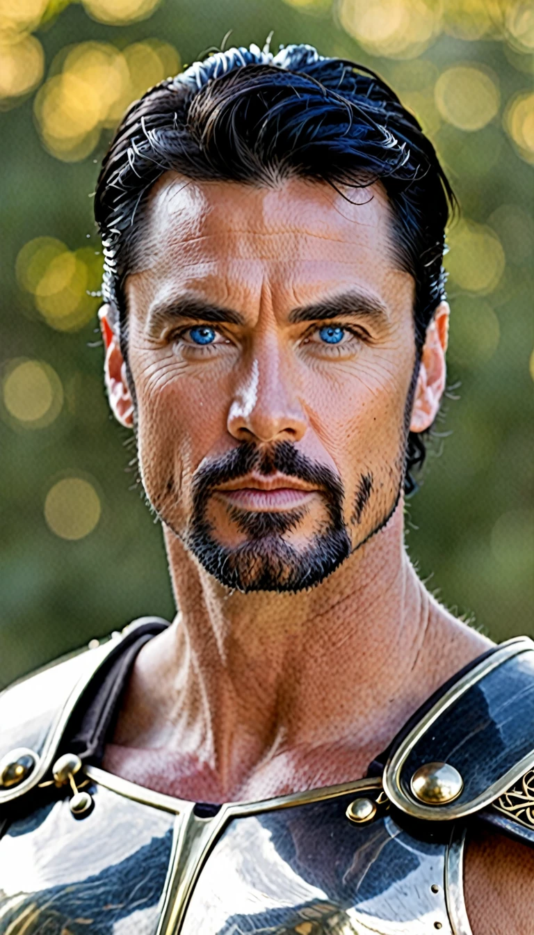 40 year old man King Dark blue eyes short black hair strong white and handsome warrior