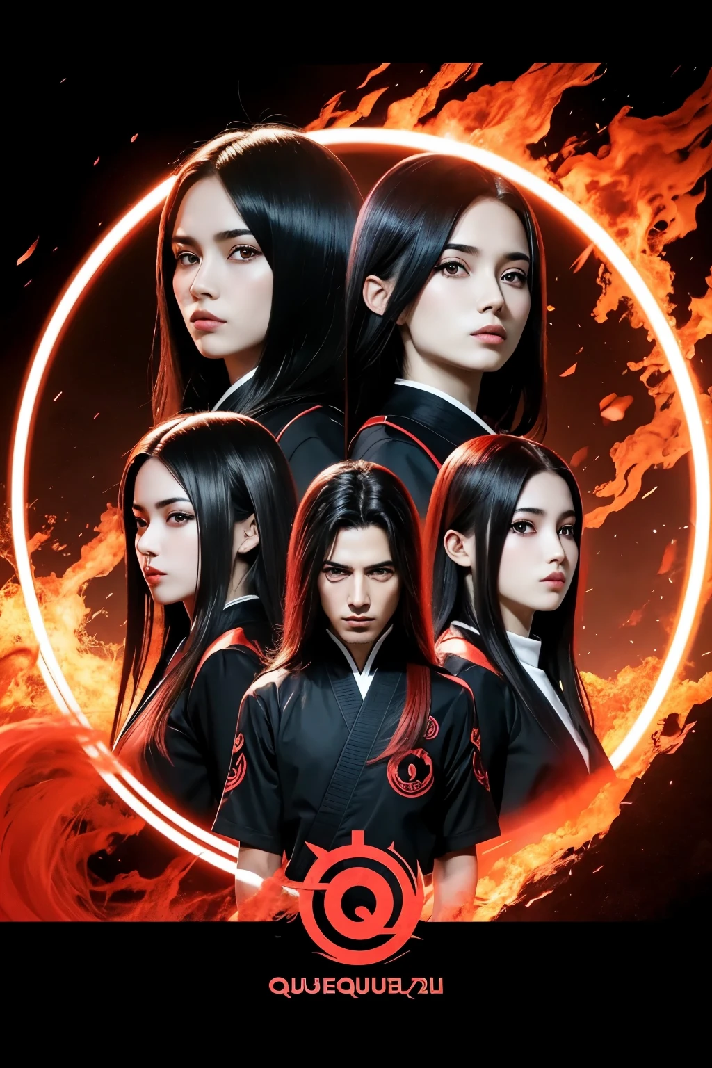 create a photo for my youtube channel using the name Queiroz as the main element and the akatsuki themed background