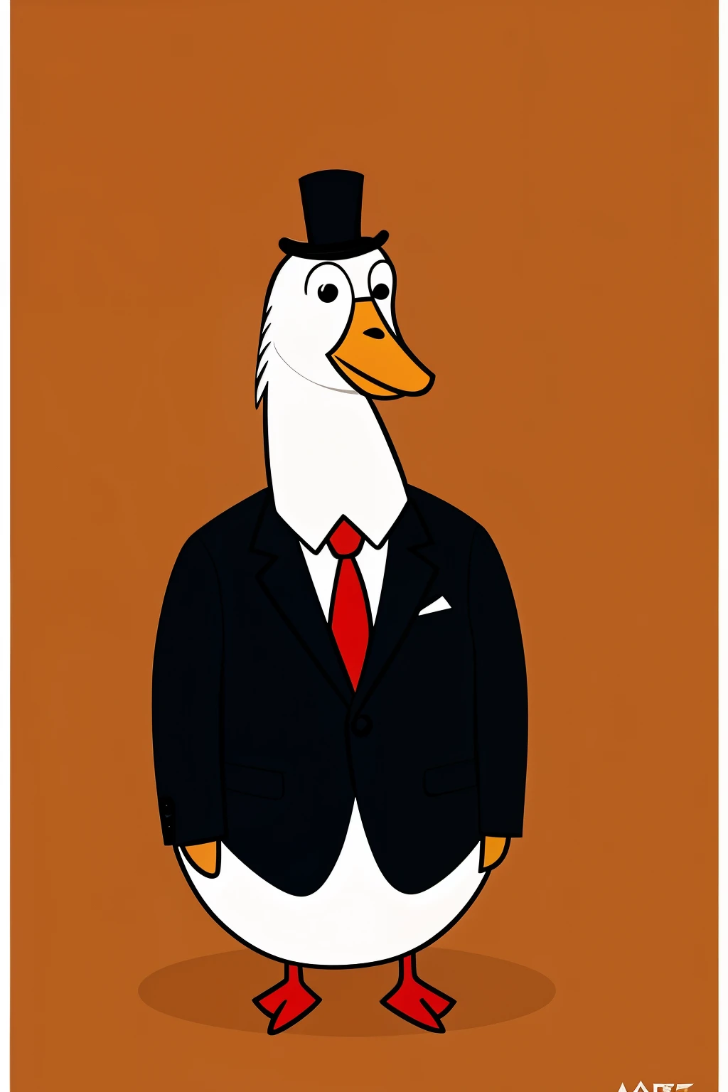 Cartoon image of a goose wearing a suit